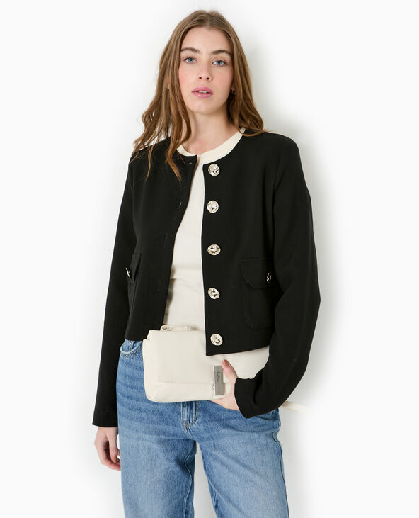 Veste droite et courte avec boutons fantaisie noir - Pimkie