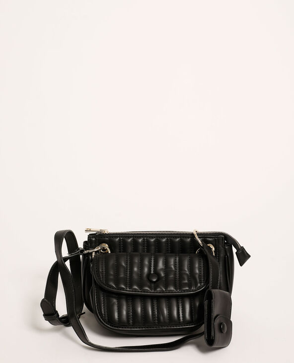 Sac bandoulière triple en simili cuir noir - Pimkie