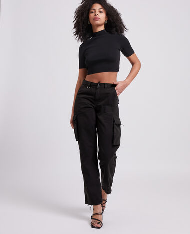 Pantalon droit cargo taille basse noir - Pimkie