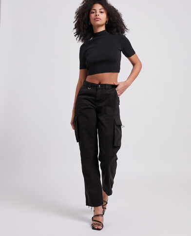 Pantalon droit cargo taille basse noir - Pimkie