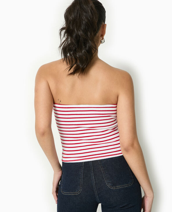 Top bandeau en maille côtelée rayée rouge - Pimkie