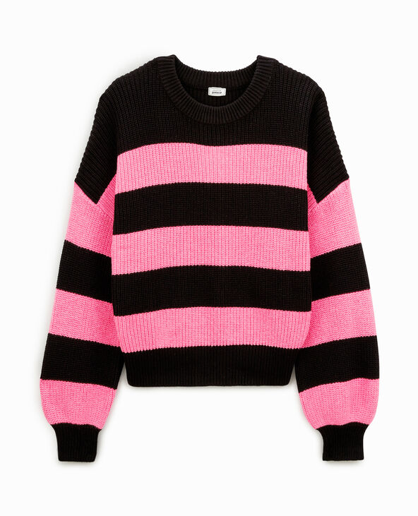 Pull col rond en maille rayée rose - Pimkie