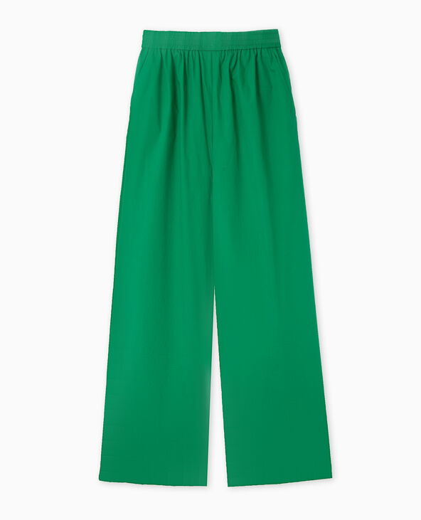 Pantalon large en popeline taille élastiquée vert - Pimkie