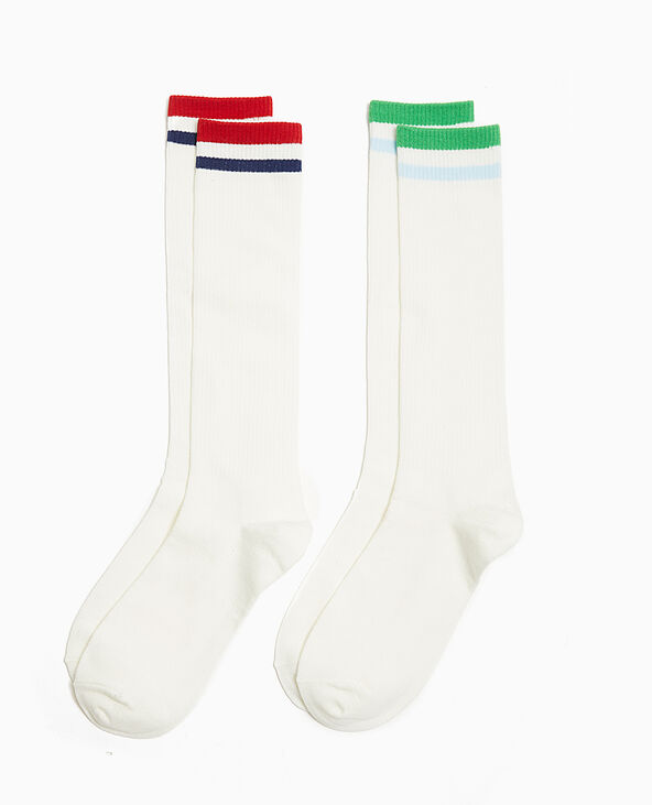 Paire de chaussettes hautes avec bandes couleur vert - Pimkie