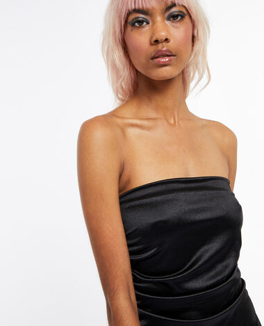 Robe bustier moulante en maille satinée noir - Pimkie