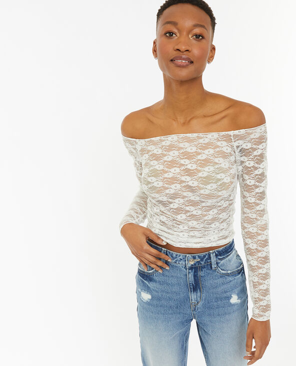 Top en dentelle encolure Bardot blanc - Pimkie
