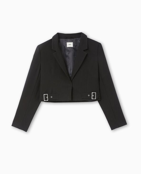 Veste blazer courte avec pattes et boucles noir - Pimkie