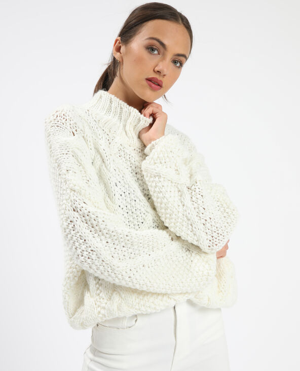 Pull grosse maille tricoté main blanc - Pimkie
