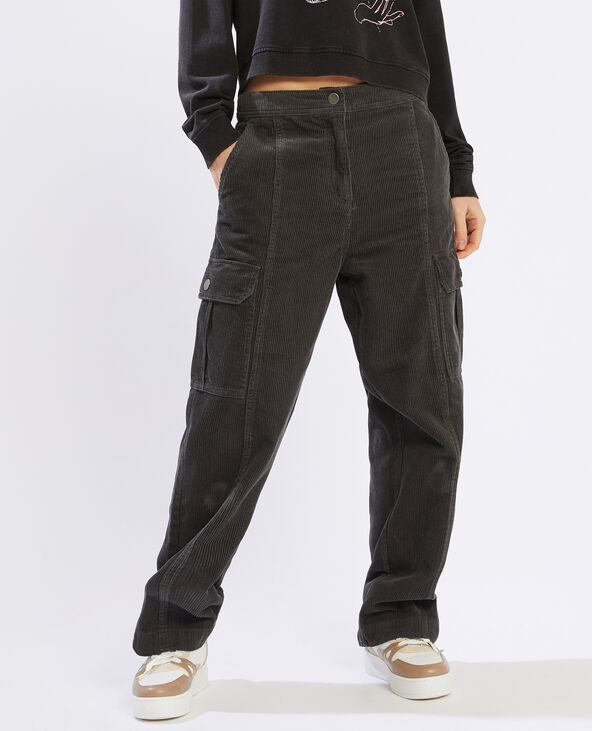 Pantalon battle en velours gris foncé - Pimkie