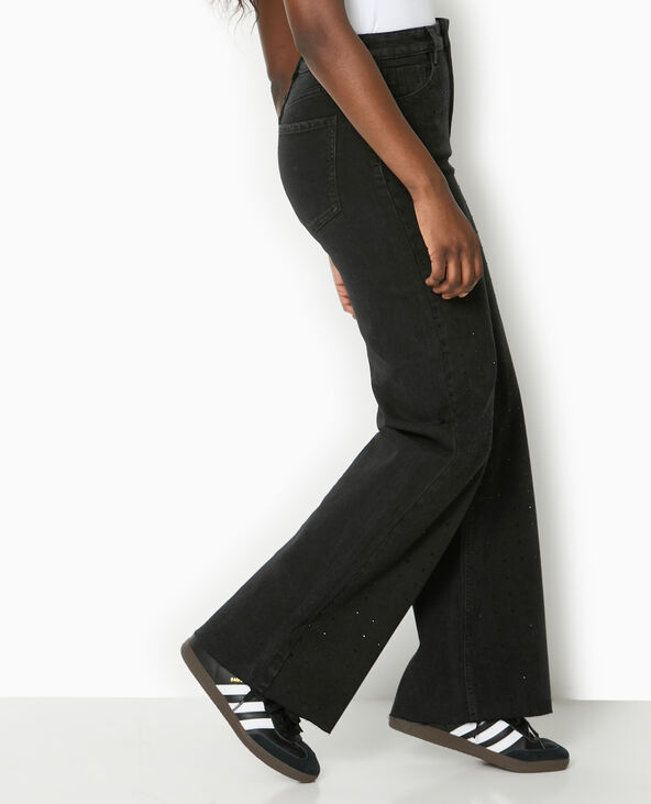 Jean wide taille haute avec brillants noirs noir - Pimkie