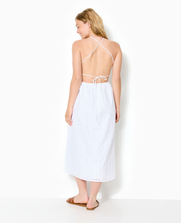 Robe longue en broderie anglaise bretelles croisées blanc - Pimkie