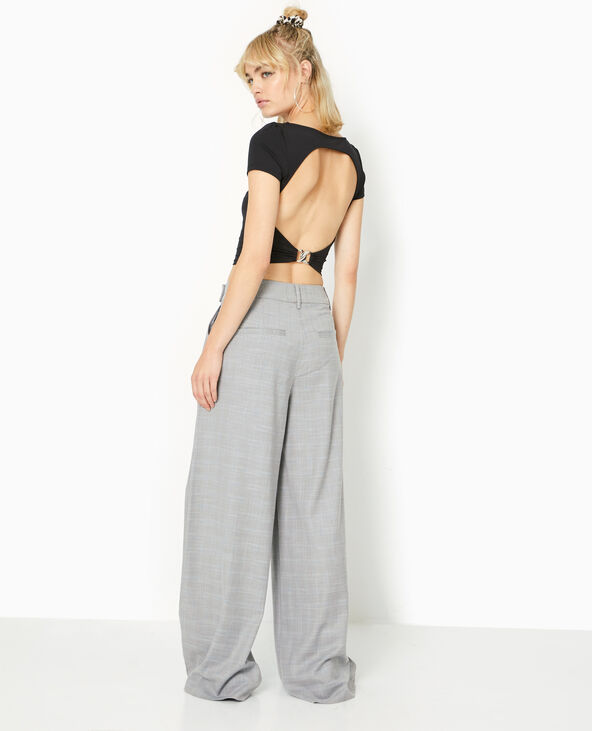 Pantalon large taille haute motif carreaux gris clair - Pimkie