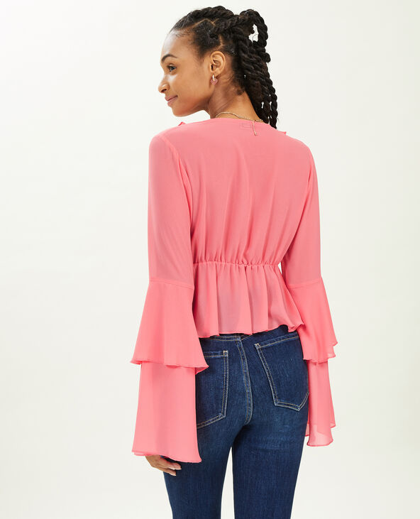 Blouse avec volants en voile rose - Pimkie