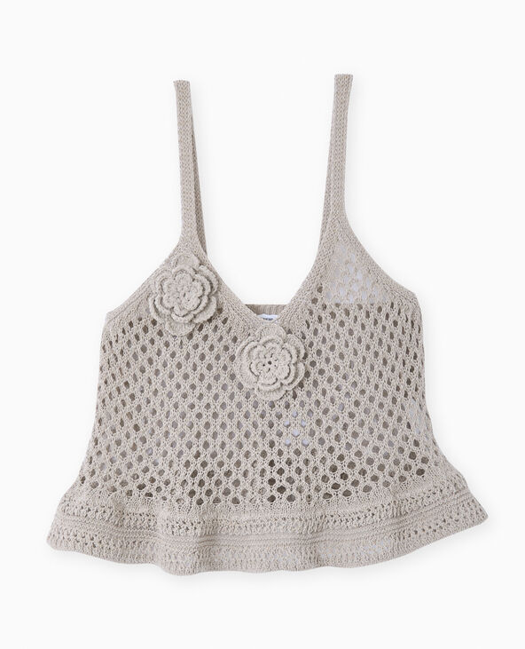 Top à bretelles en maille ajourée avec fleurs doré - Pimkie