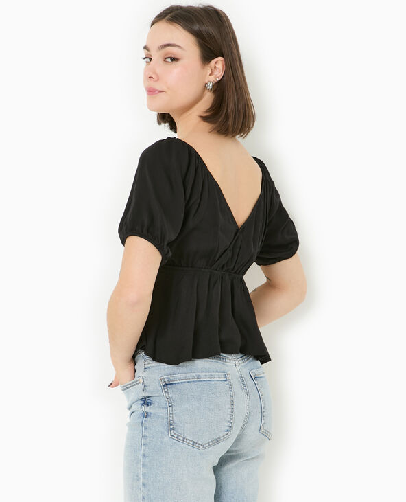 Blouse encolure V avec nœud noir - Pimkie