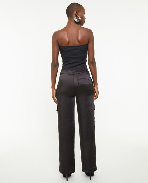 Pantalon cargo en satin noir - Pimkie