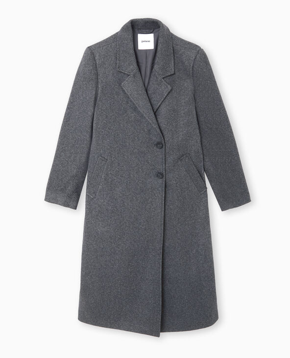 Manteau long effet drap de laine gris foncé - Pimkie