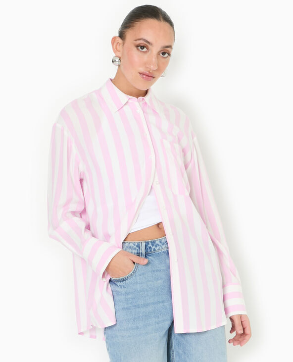 Chemise rayée oversize en tissu fluide rouge - Pimkie