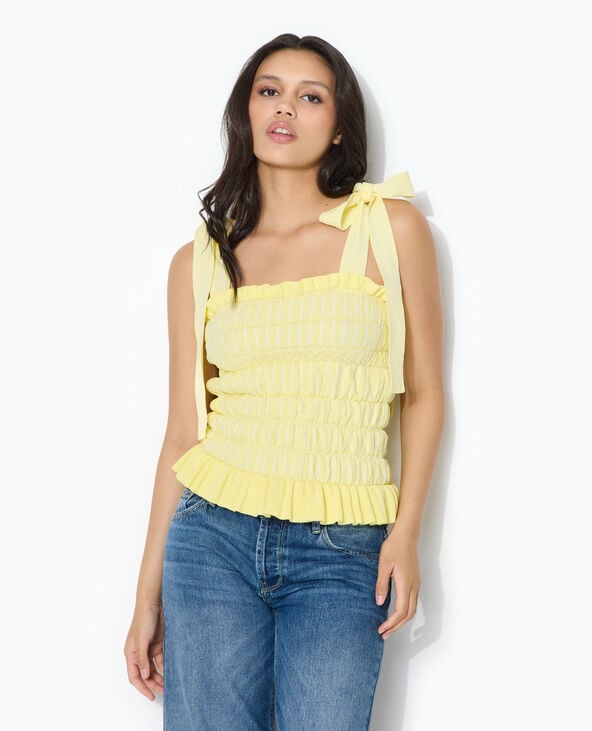 Top en maille avec smock et bretelles à nouer Jaune pâle - Pimkie