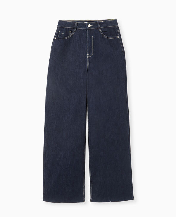 Jean wide taille haute avec bas coupés bleu - Pimkie