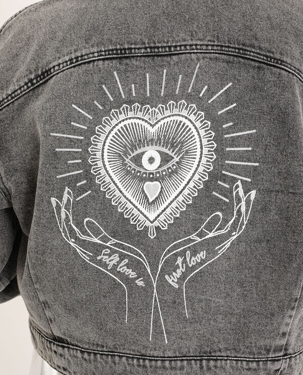 Blouson en jean col fourrure gris - Pimkie