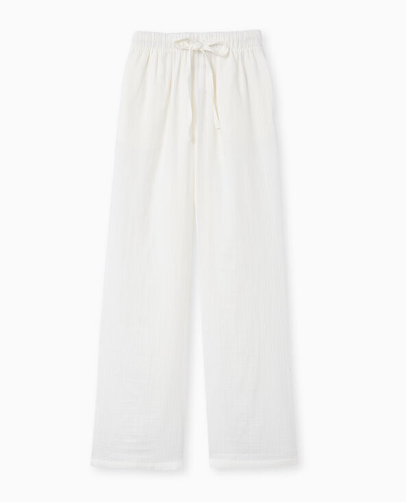 Pantalon droit en tissu effet quadrillé blanc - Pimkie