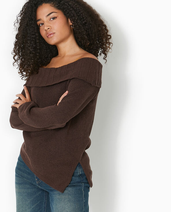 Pull encolure Bardot marron - Pimkie
