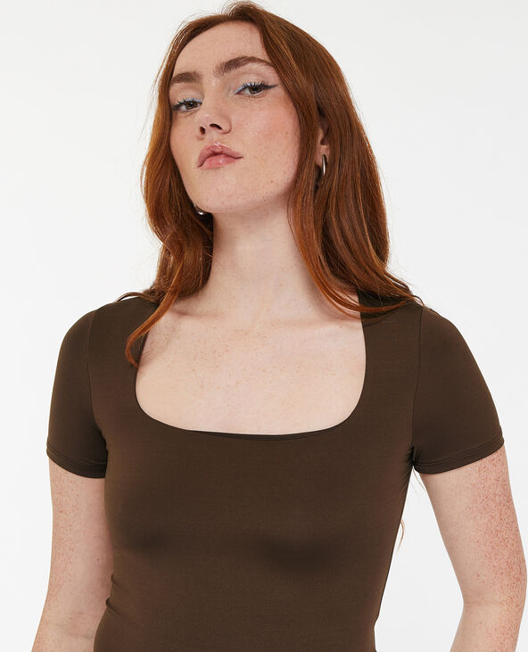Body manches courtes encolure carrée marron - Pimkie