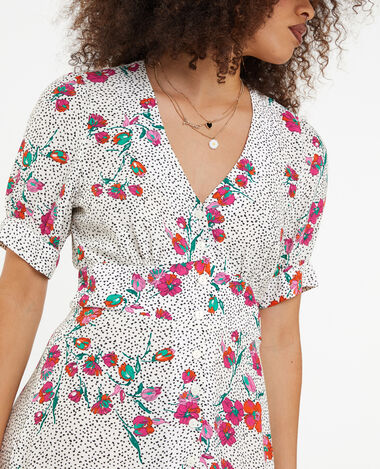 Robe longue boutonnée motif cœurs et fleurs blanc - Pimkie