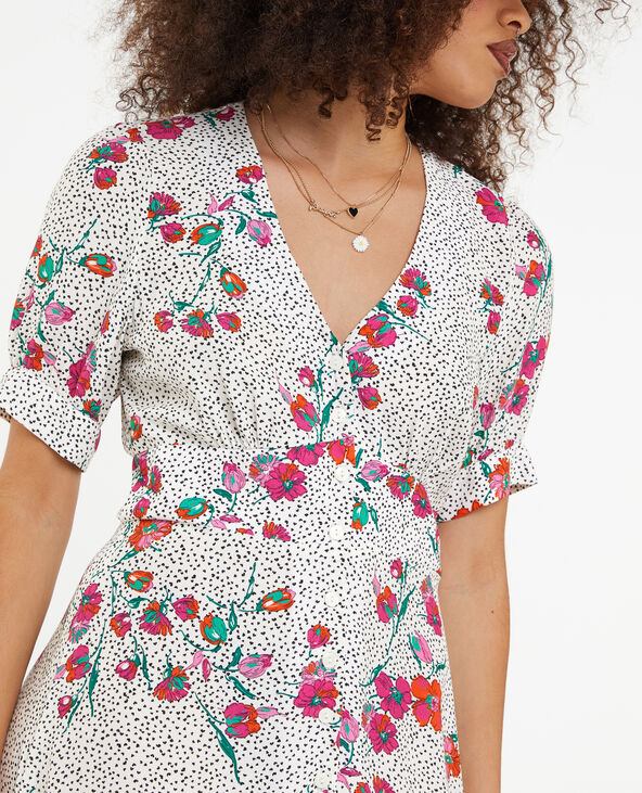 Robe longue boutonnée motif cœurs et fleurs blanc - Pimkie