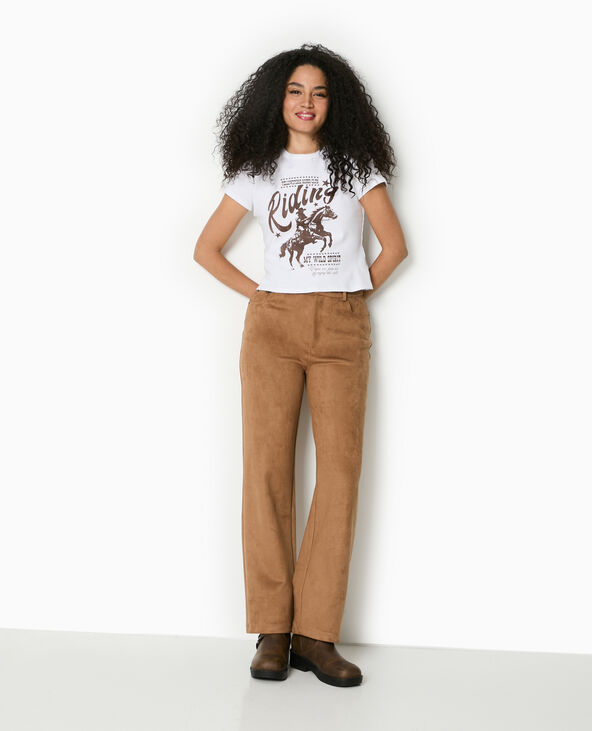 Pantalon droit en suédine beige - Pimkie