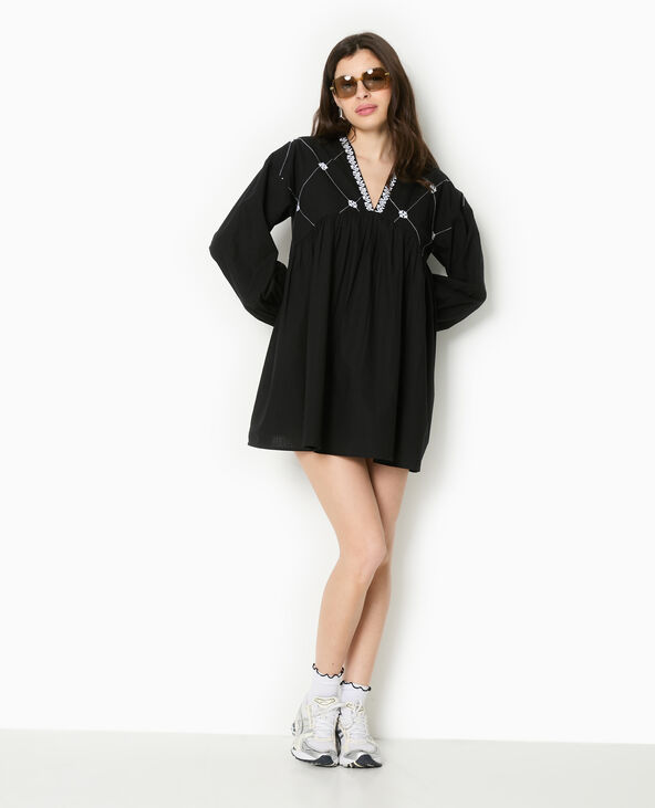 Robe brodée manches longues noir - Pimkie