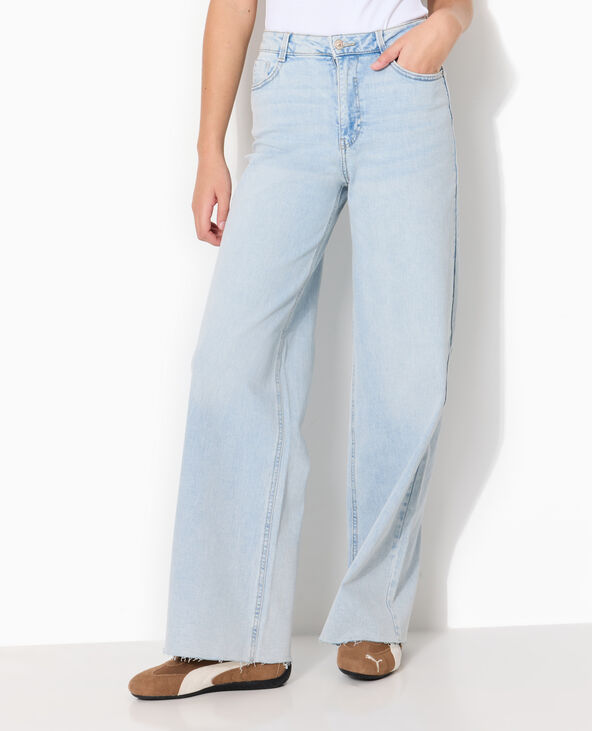 Jean wide taille haute avec bas coupés bleu clair - Pimkie