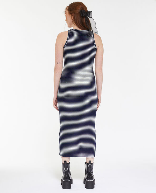 Robe débardeur maille côtelée rayée bleu marine - Pimkie