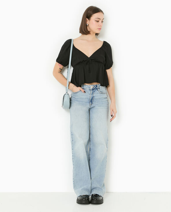 Blouse encolure V avec nœud noir - Pimkie