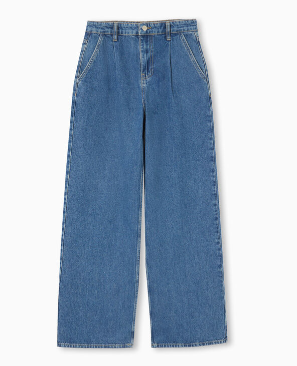 Jean wide taille haute avec pinces bleu - Pimkie