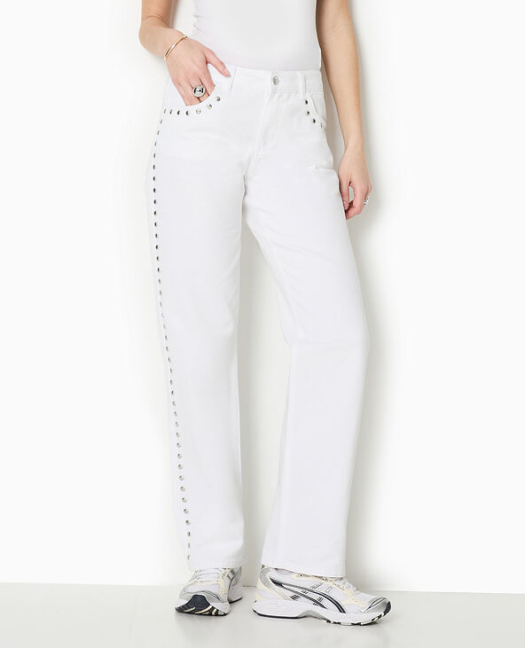 Jean straight taille basse avec clous blanc - Pimkie