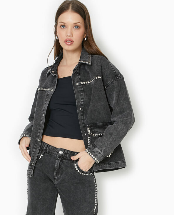 Veste droite en jean avec clous noir - Pimkie