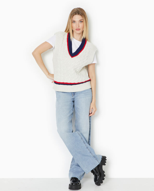 Pull sans manches col V avec torsades blanc - Pimkie