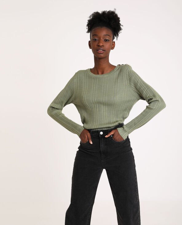 Pull fin côtelé vert de gris - Pimkie