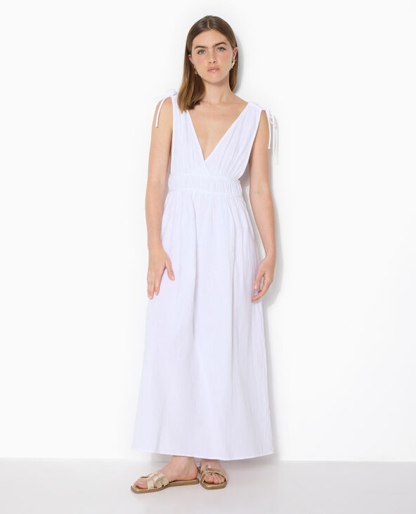 Robe longue en gaze de coton avec nouettes blanc - Pimkie