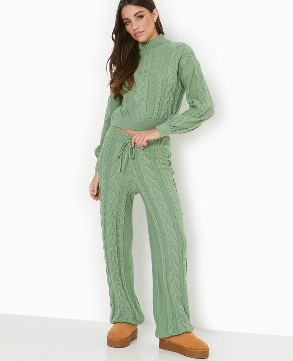Pantalon droit en maille torsadée vert - Pimkie