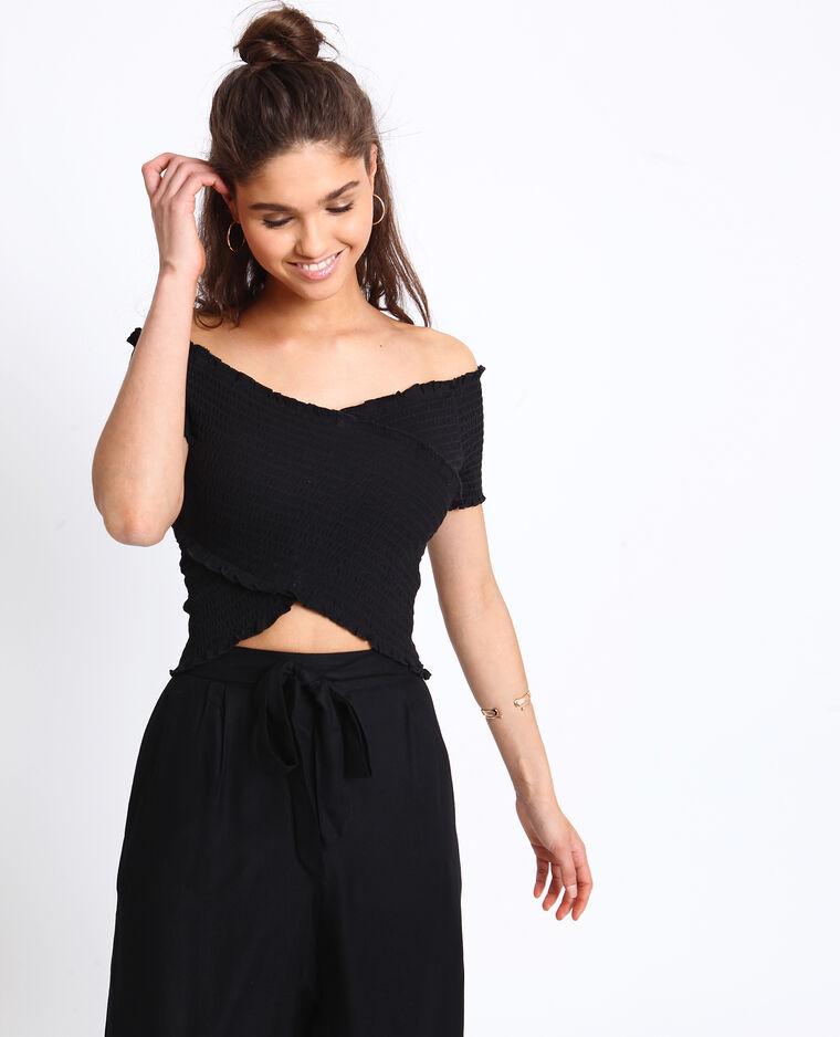 Crop Top A Col Bardot Noir 407493899a09 Pimkie