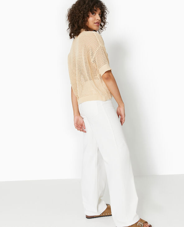 Pull polo manches courtes en maille ajourée beige - Pimkie