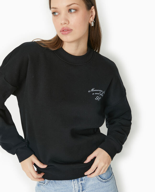 Sweat col rond avec print devant et dos noir - Pimkie