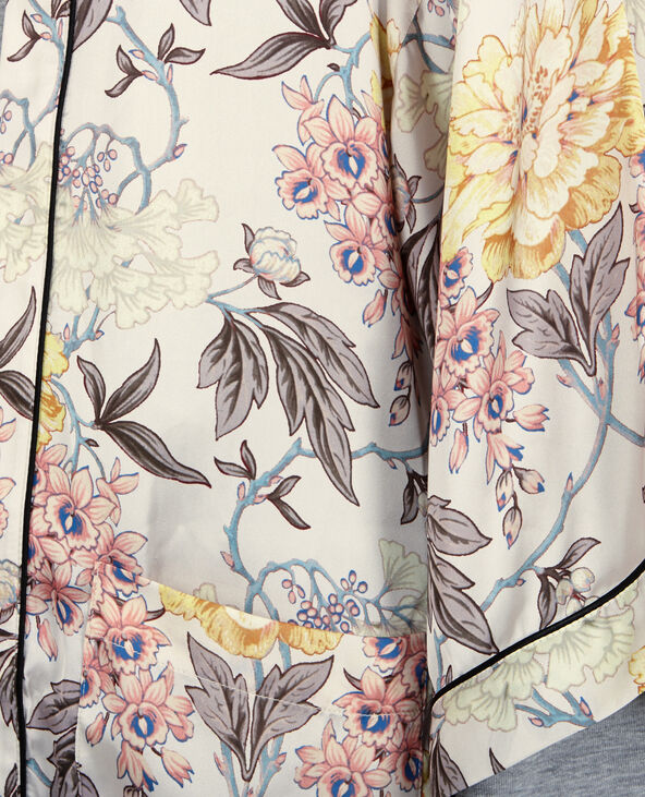 Long kimono satiné fleuri jaune - Pimkie