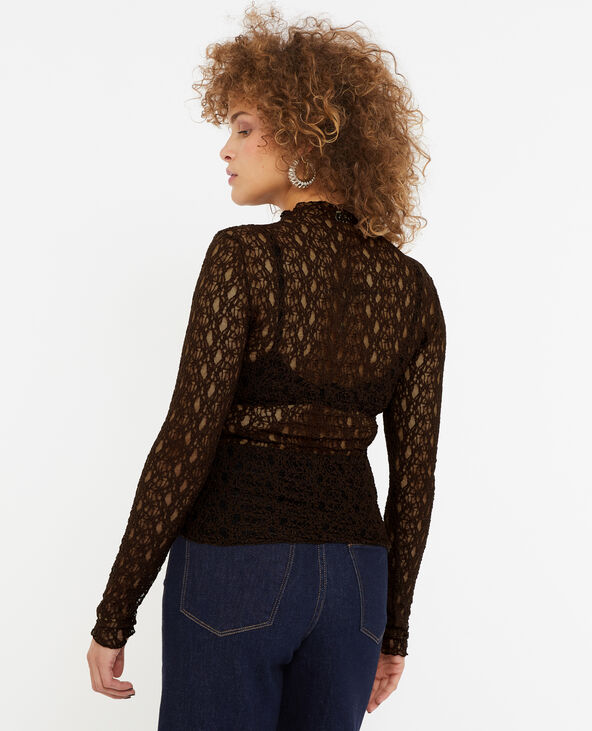 Top col montant en dentelle marron - Pimkie