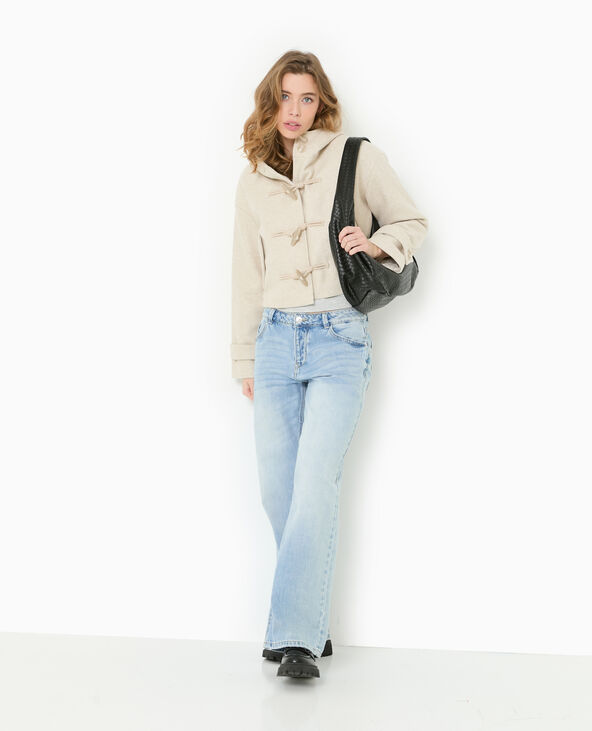 Manteau court effet drap de laine avec capuche beige - Pimkie