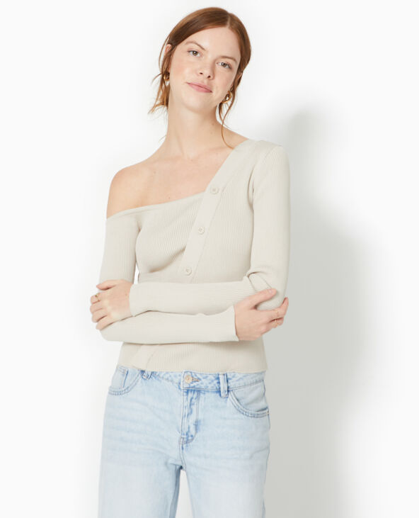 Pull asymétrique maille côtelée beige - Pimkie