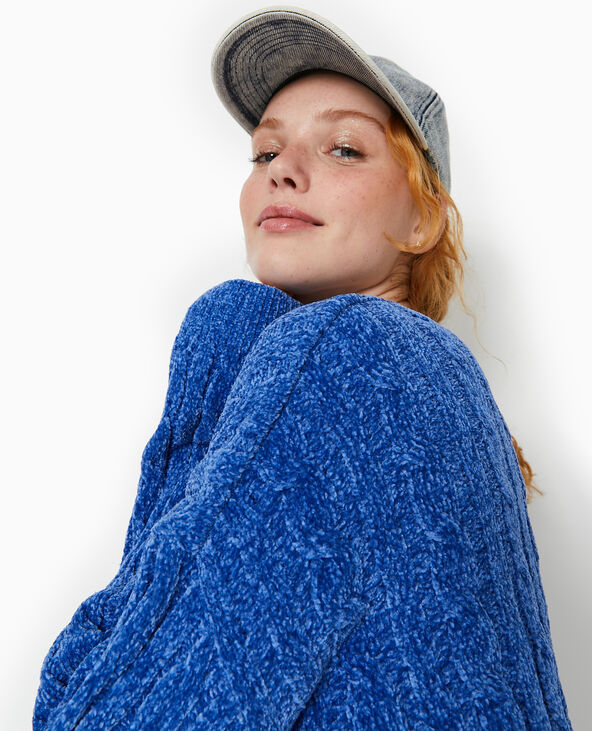 Pull col rond en maille chenille torsadée bleu électrique - Pimkie